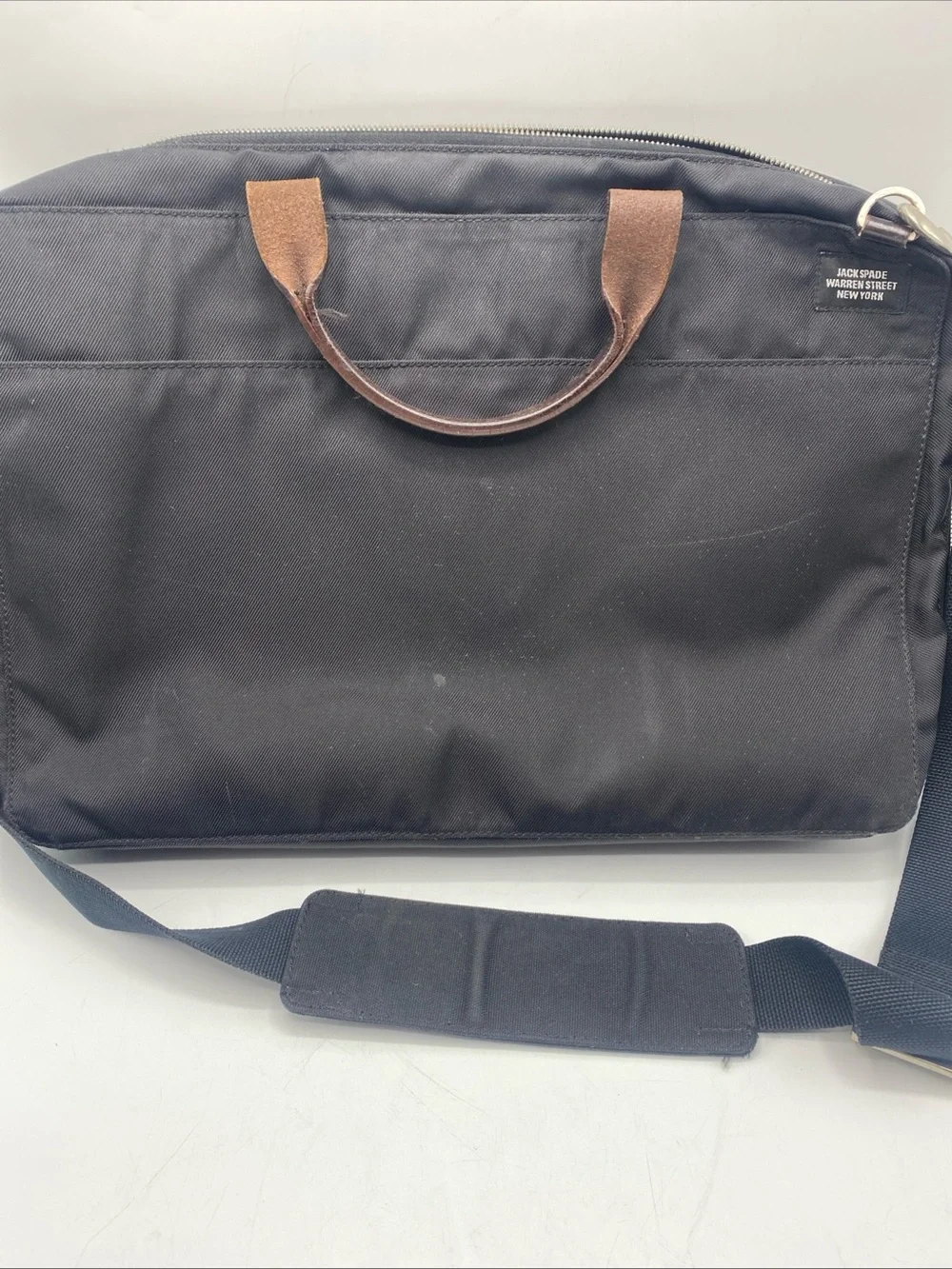 Jack Spade Canvas Messenger Bag Crossbody Computer Travel Leather Handles Black